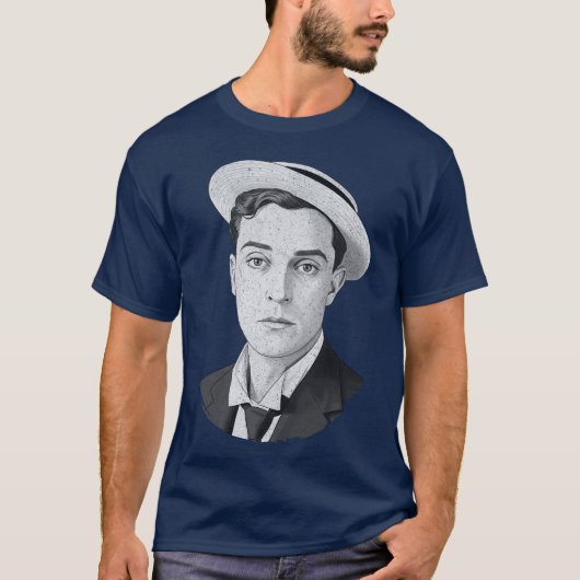Buster Keaton Digital Distressed Grunge Portrait o Tシャツ (正面)