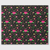 Busy Floral Pattern on Black ラッピングペーパー (フラット)