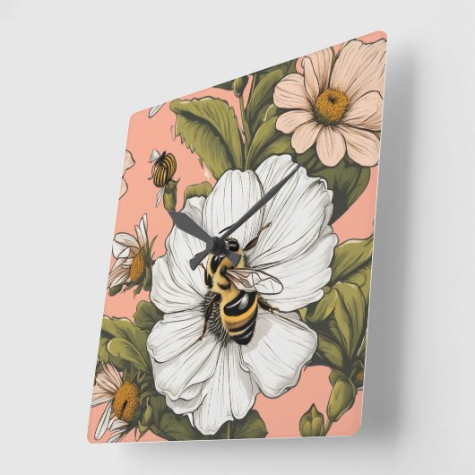 Busy gathering Pollen  スクエア壁時計 (傾斜)