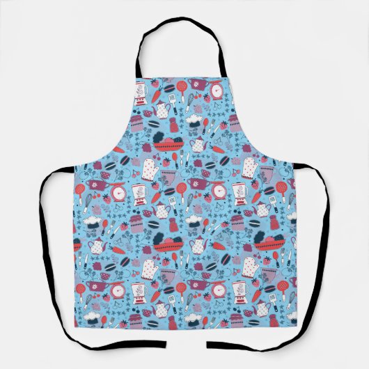 Busy Kitchen Utensils Pot Baking Bakery Pattern エプロン (正面)