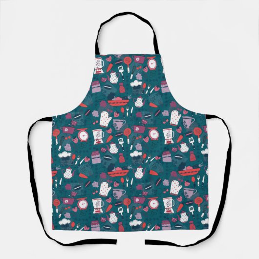 Busy Kitchen Utensils Pot Baking Bakery Pattern エプロン (正面)