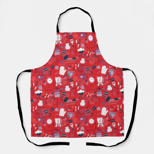 Busy Kitchen Utensils Pot Baking Bakery Pattern エプロン (正面)