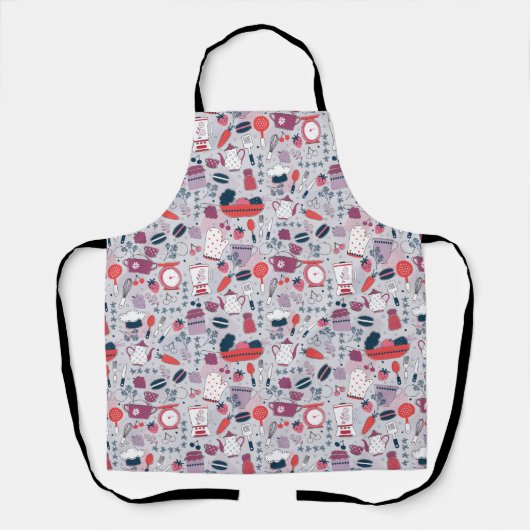 Busy Kitchen Utensils Pot Baking Bakery Pattern エプロン (正面)