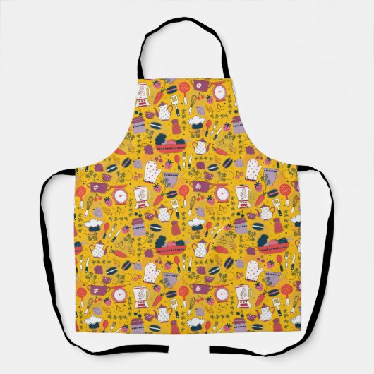 Busy Kitchen Utensils Pot Baking Bakery Pattern エプロン (正面)