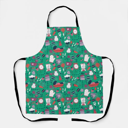 Busy Kitchen Utensils Pot Baking Bakery Pattern エプロン (正面)