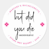 But Did You Die パーソナライズされた二日酔い回復キット ラウンドシール (正面)