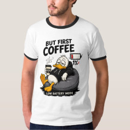 BUT FIRST COFFEE おもしろコーヒーリンガーTシャツ Tシャツ