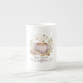 But First, Coffee | やさしいラベンダー水彩デザイン ボーンチャイナマグカップ