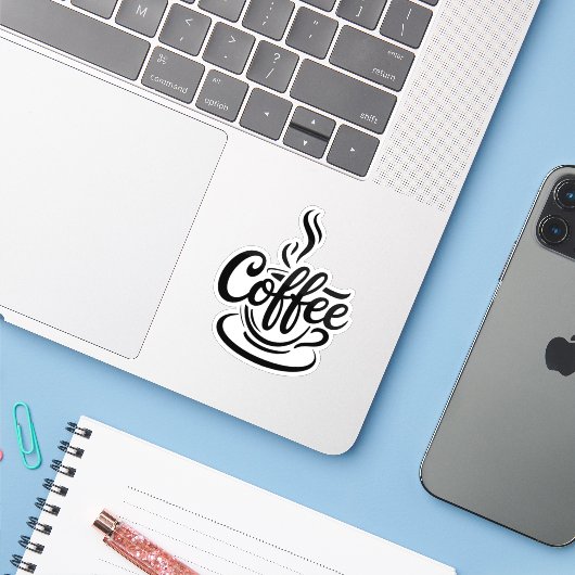 But First Coffee | モダンな手書き風タイポグラフィーデザイン シール (ノートパソコンとiPhone)