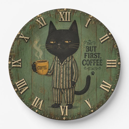But First Coffee Black Cat ペーパープレート (正面)
