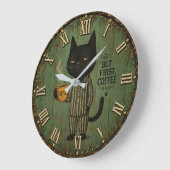 But First Coffee Black Cat ラージ壁時計 (傾斜)