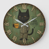 But First Coffee Black Cat ラージ壁時計 (正面)