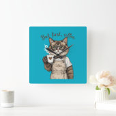 But First, Coffee Cat スクエア壁時計 (ホーム)