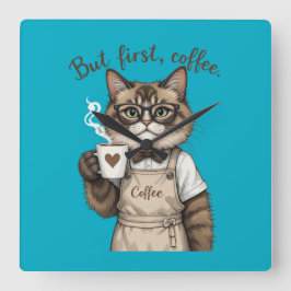 But First, Coffee Cat スクエア壁時計