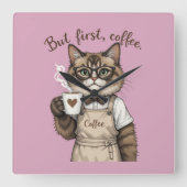 But First, Coffee Cat スクエア壁時計 (正面)