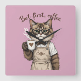But First, Coffee Cat スクエア壁時計