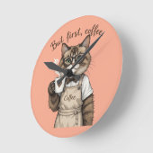 But First, Coffee Cat ラウンド壁時計 (傾斜)