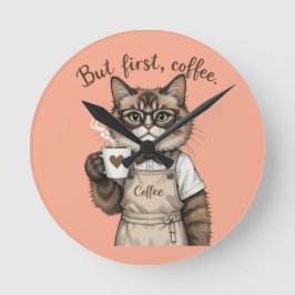 But First, Coffee Cat ラウンド壁時計
