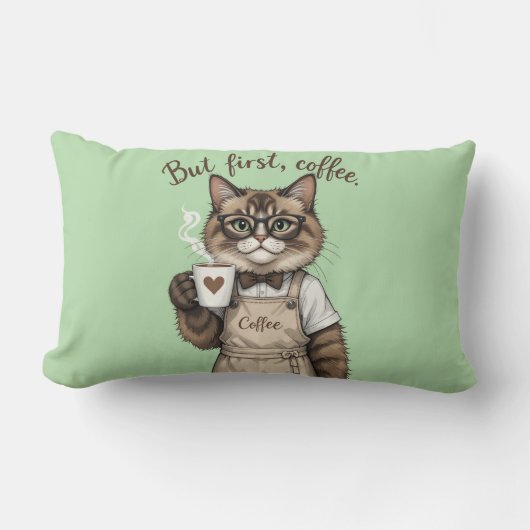 But First, Coffee Cat ランバークッション (正面)