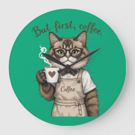 But First, Coffee Cat ラージ壁時計