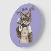 But First, Coffee Cat ラージ壁時計 (傾斜)