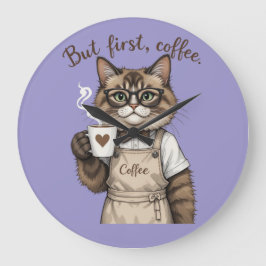 But First, Coffee Cat ラージ壁時計