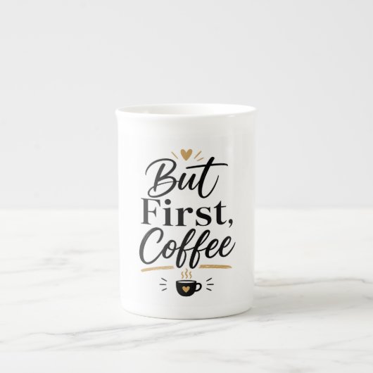 But First Coffee – Minimalist Coffee Lover Mug ボーンチャイナマグカップ (正面)