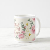 But First Coffee Mug | Floral Rose Gold Coffee Cup コーヒーマグカップ (正面右)