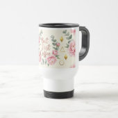But First Coffee Mug | Floral Rose Gold Coffee Cup トラベルマグ (正面右)