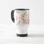 But First Coffee Mug | Floral Rose Gold Coffee Cup トラベルマグ (正面左)