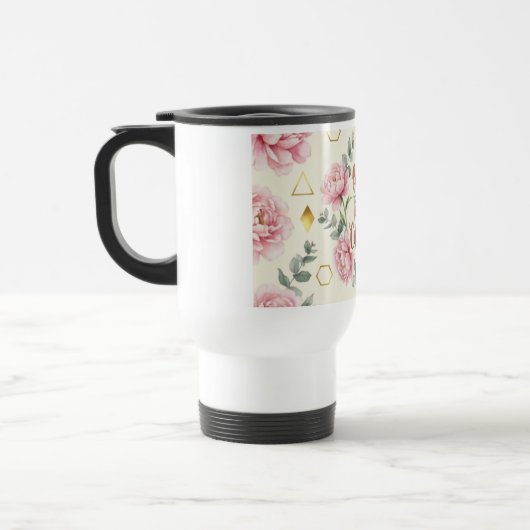 But First Coffee Mug | Floral Rose Gold Coffee Cup トラベルマグ (左)