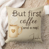 But First Coffee Nap Funny Beige Brown クッション (ブランケット)