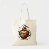 But First Coffee – Swirl & Sparkle トートバッグ (正面)