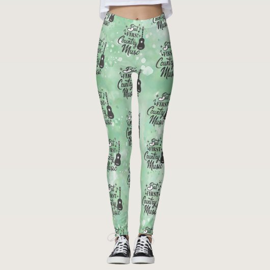 But First Country Music Light Green Leggings レギンス (正面)