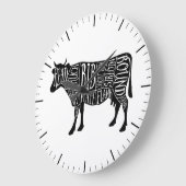 Butcher diagram meat cuts clock beef cow brisket ラージ壁時計 (傾斜)