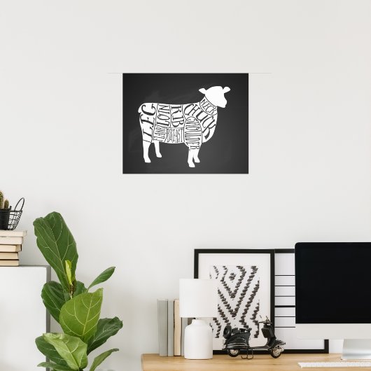 Butcher diagram meat cuts clock lamb sheep farmer ポスター (ホームオフィス)