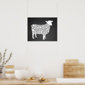 Butcher diagram meat cuts clock lamb sheep farmer ポスター (キッチン)