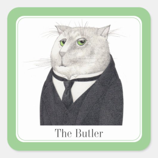 BUTLER CATスモールスクエアステッカー+文字 スクエアシール (正面)