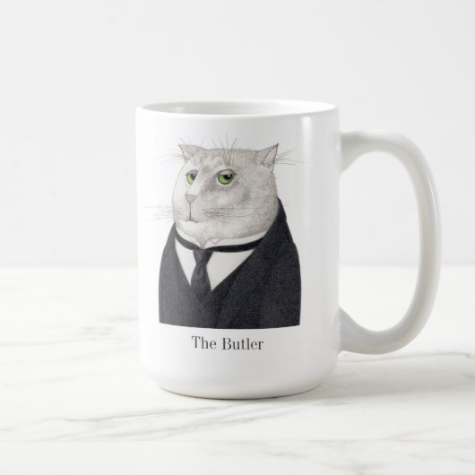 BUTLER CAT背の高いホワイトマグカップ+文字 コーヒーマグカップ (右)