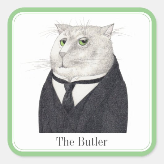 BUTLER CAT Large Squareステッカー+文字 スクエアシール (正面)