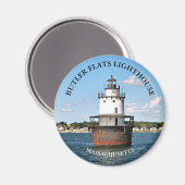 Butler Flats Lighthouse Massachusetts Runder Magne マグネット (正面/裏面)