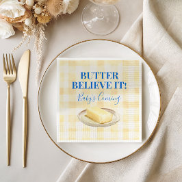 Butter Believe It Yellow Gingham Boy Baby Shower スタンダードランチョンナプキン