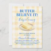 Butter Believe It Yellow Gingham Boy Baby Shower 招待状 (正面)