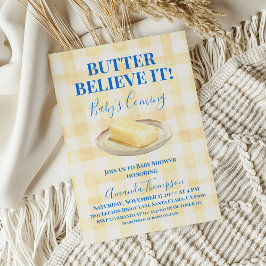 Butter Believe It Yellow Gingham Boy Baby Shower 招待状