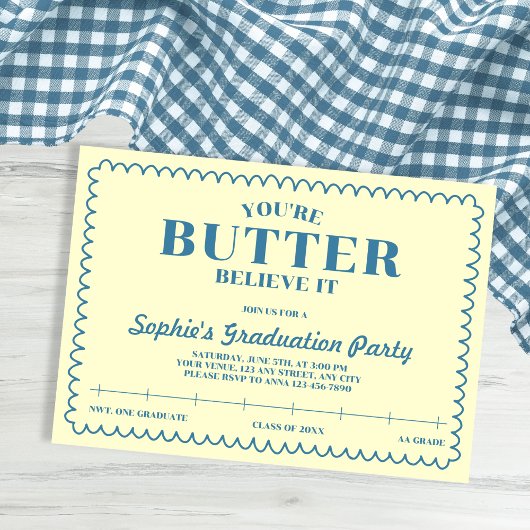 Butter Believe It Yellow Vintage 2026 Graduation 招待状