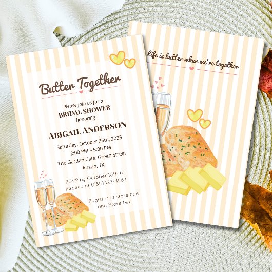Butter Together Bridal Shower Butter Bread Theme 招待状