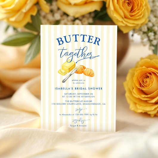 Butter Together Yellow Stripes Bridal Shower 招待状