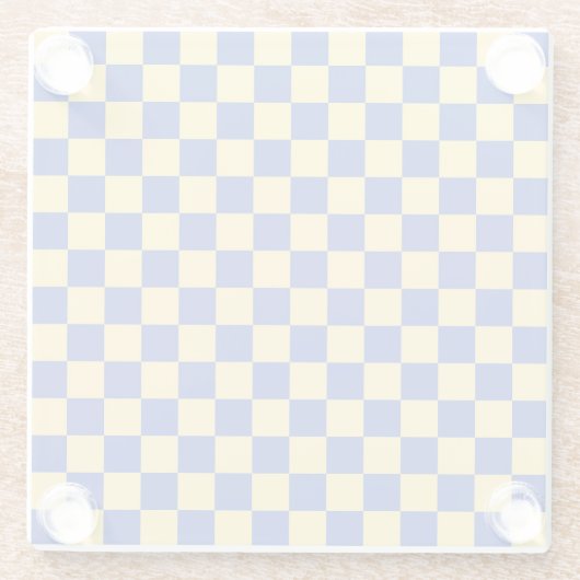 Butter yellow and blue checkered board pattern ガラスコースター (裏面)