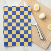 Butter yellow and blue checkered board pattern キッチンタオル (四つ折り)