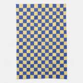 Butter yellow and blue checkered board pattern キッチンタオル (縦)